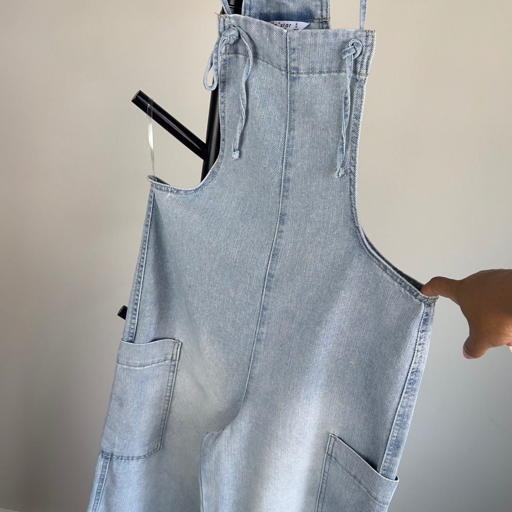 Vanilla Star Light Denim Wide Leg Jumpsuit Small 90s Y2K Streetwear Bib Overalls - Picture 10 of 16